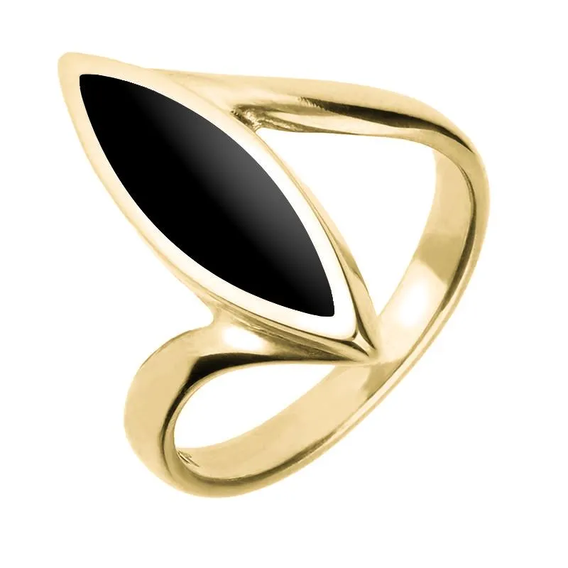 9ct Yellow Gold Whitby Jet Toscana Marquise Twist Ring sold by Jura Watches