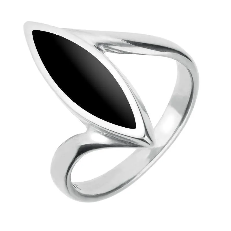 Sterling Silver Whitby Jet Toscana Marquise Twist Ring sold by Jura Watches