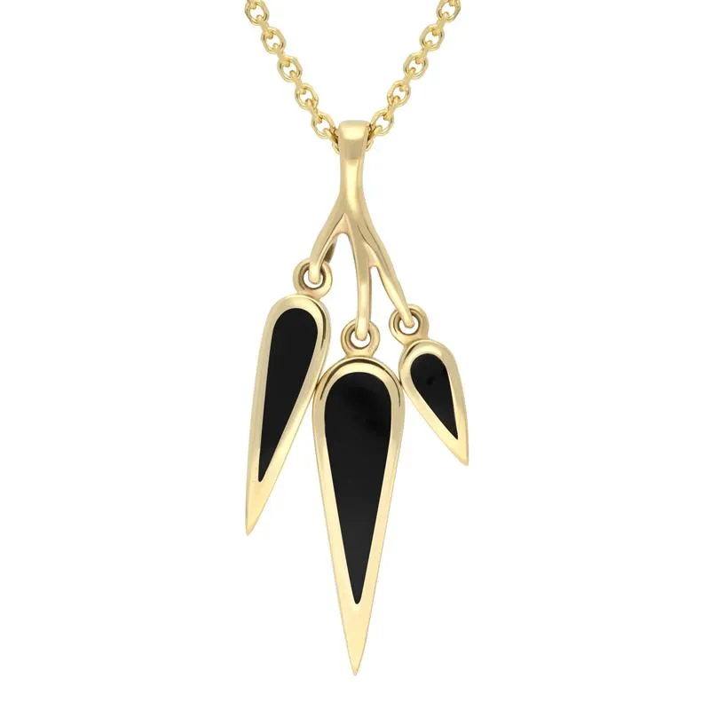 9ct Yellow Gold Whitby Jet Toscana Three Drop Graduated Necklace sold by Jura Watches