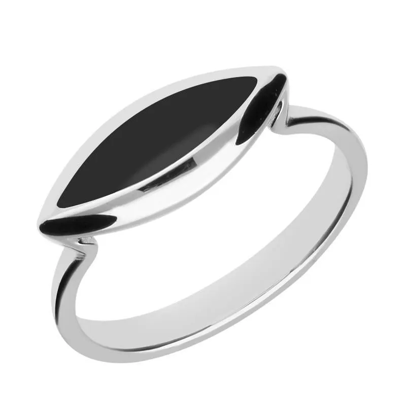 Sterling Silver Whitby Jet Toscana Side Marquise Ring sold by Jura Watches