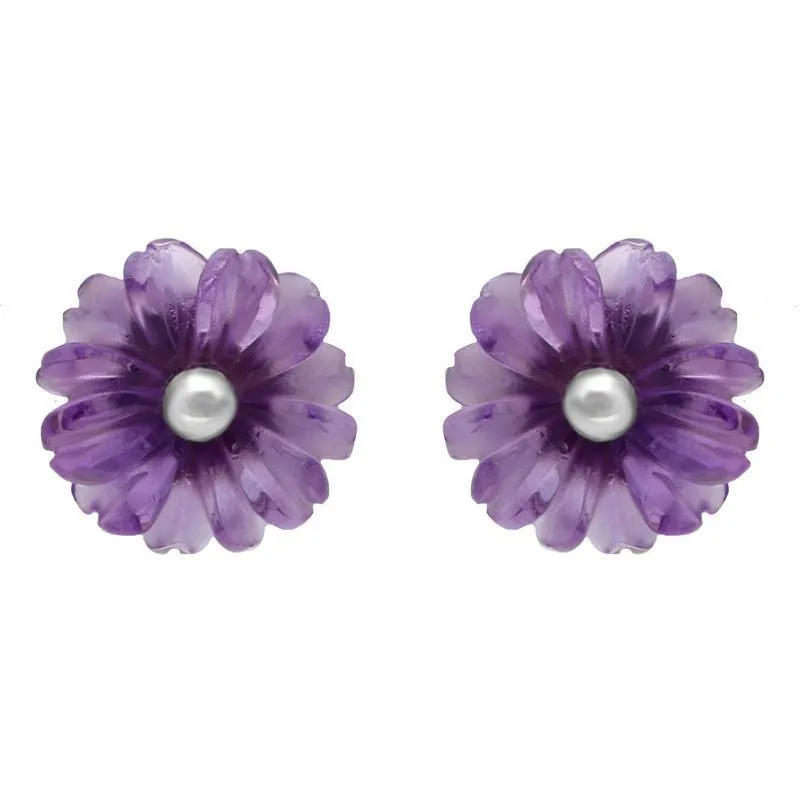 Sterling Silver Amethyst Tuberose 8mm Daisy Stud Earrings sold by Jura Watches