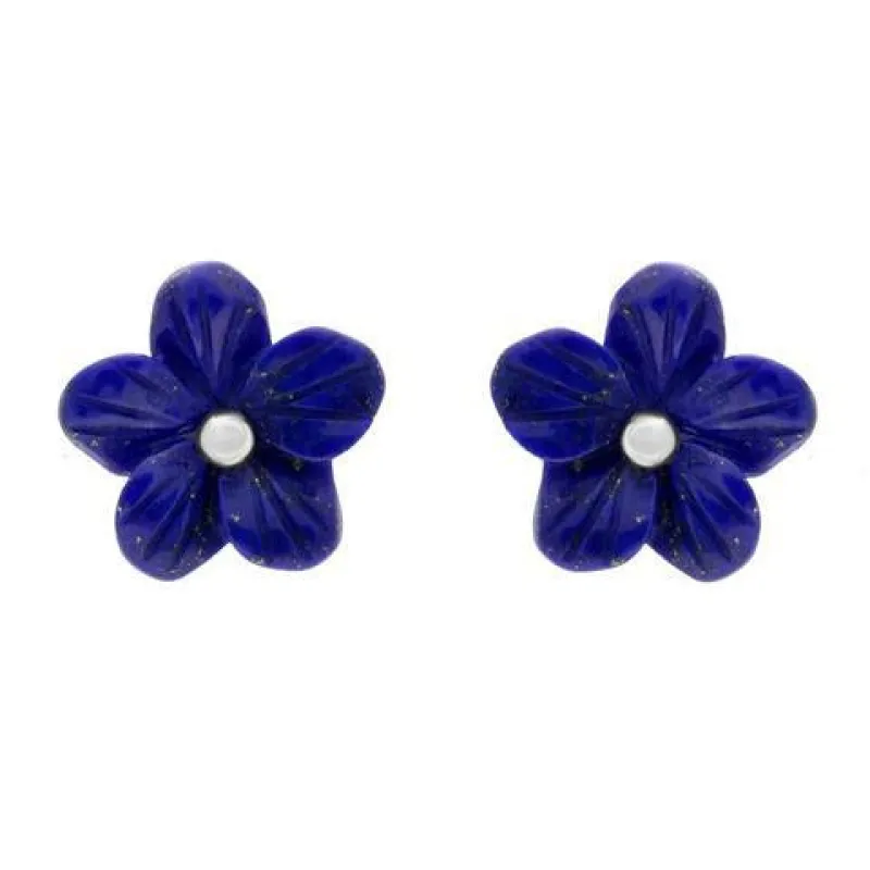 Sterling Silver Lapis Lazuli Tuberose 10mm Pansy Stud Earrings sold by Jura Watches
