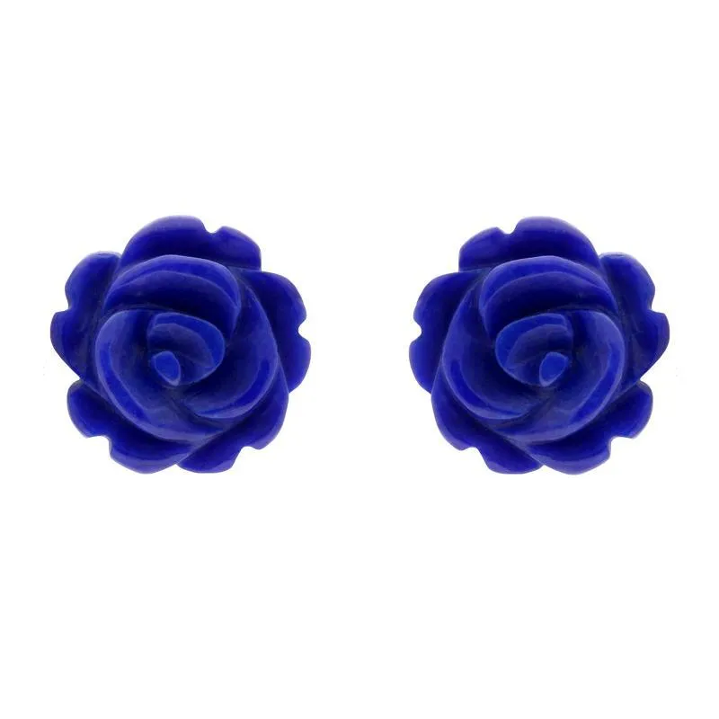 Sterling Silver Lapis Lazuli Tuberose 8mm Rose Stud Earrings sold by Jura Watches