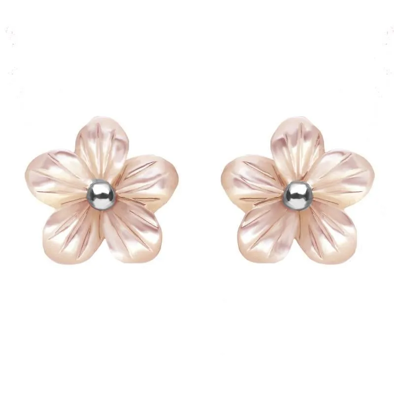 Sterling Silver Pink Mother of Pearl Tuberose 10mm Pansy Stud Earrings sold by Jura Watches