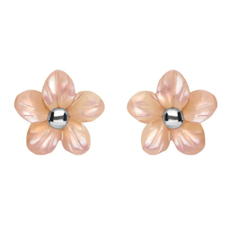 Sterling Silver Pink Mother of Pearl Tuberose 8mm Pansy Stud Earrings sold by Jura Watches