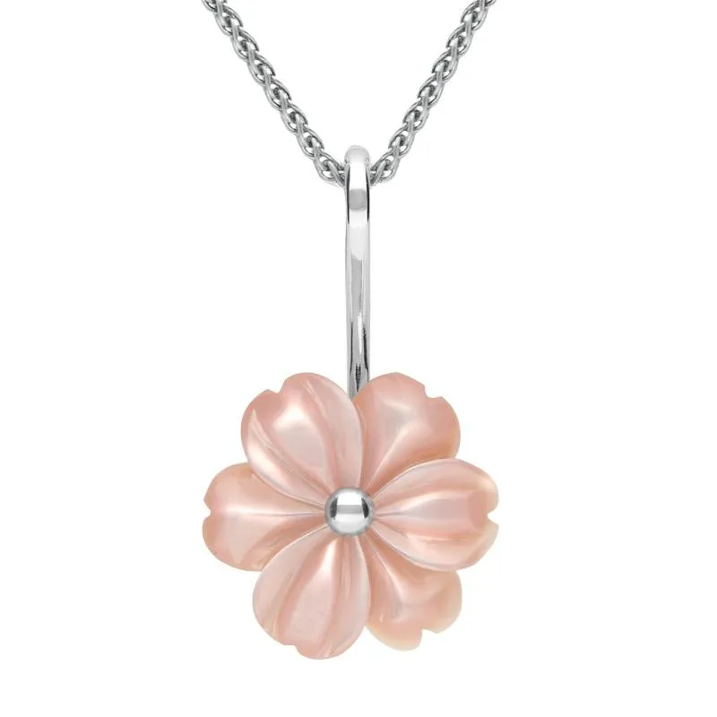 Sterling Silver Pink Mother of Pearl Tuberose 18mm Dahlia Necklace sold by Jura Watches
