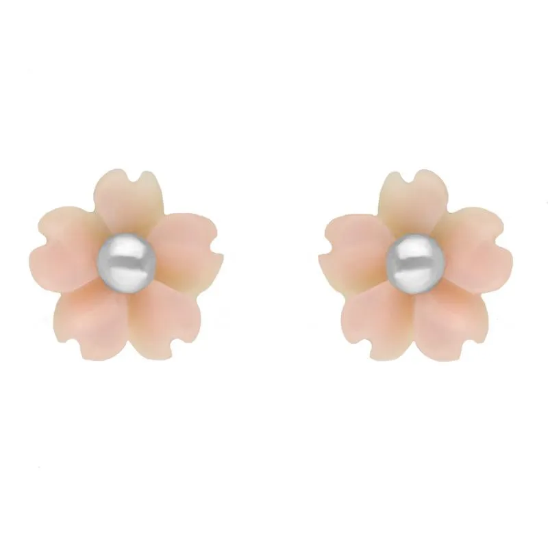 Sterling Silver Pink Conch Tuberose 6mm Gypsophila Stud Earrings sold by Jura Watches
