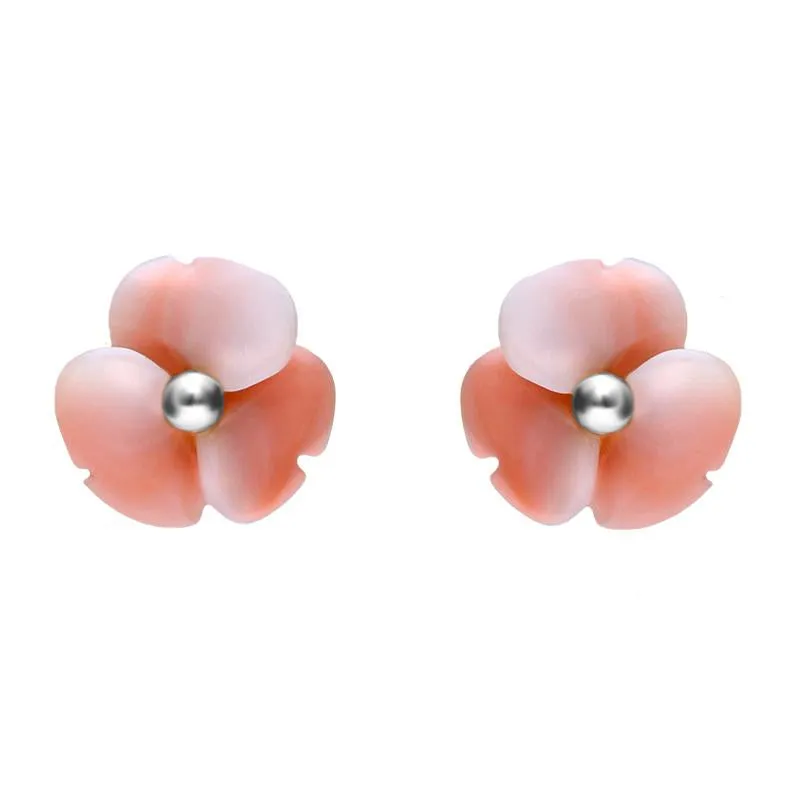 Sterling Silver Pink Conch Tuberose 8mm Clover Stud Earrings sold by Jura Watches