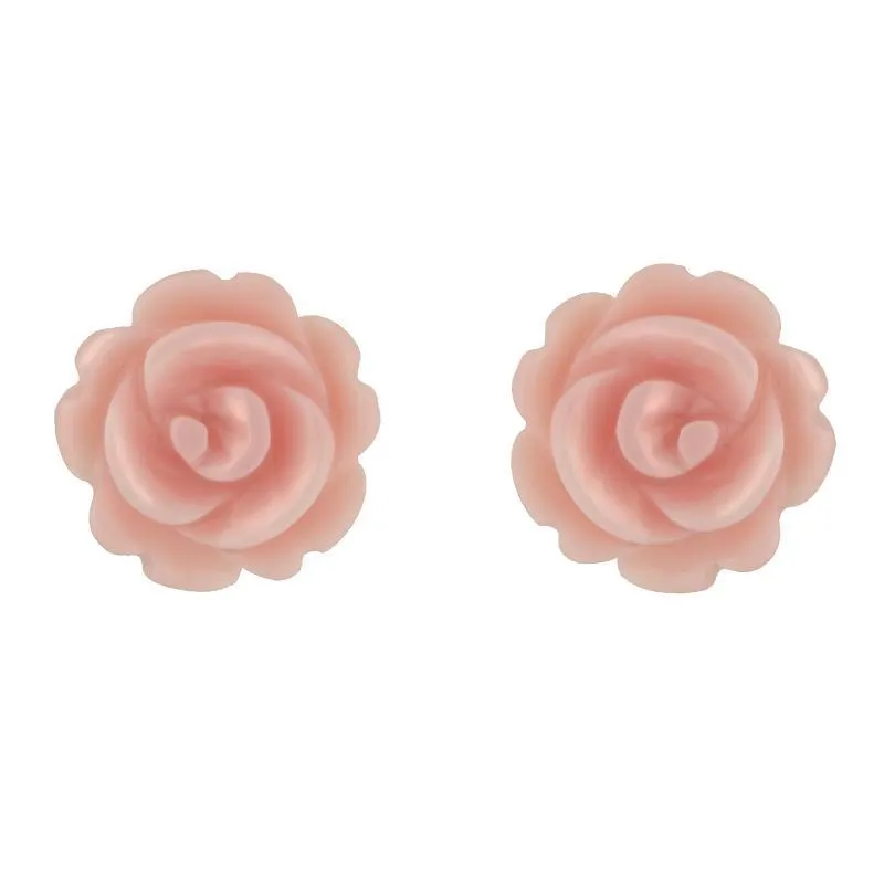 Sterling Silver Pink Conch Tuberose 8mm Rose Stud Earrings sold by Jura Watches