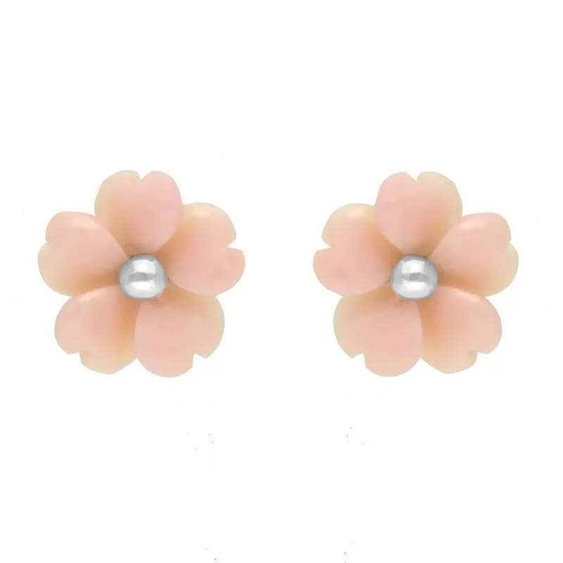 Sterling Silver Pink Conch Tuberose 8mm Gypsophila Stud Earrings sold by Jura Watches