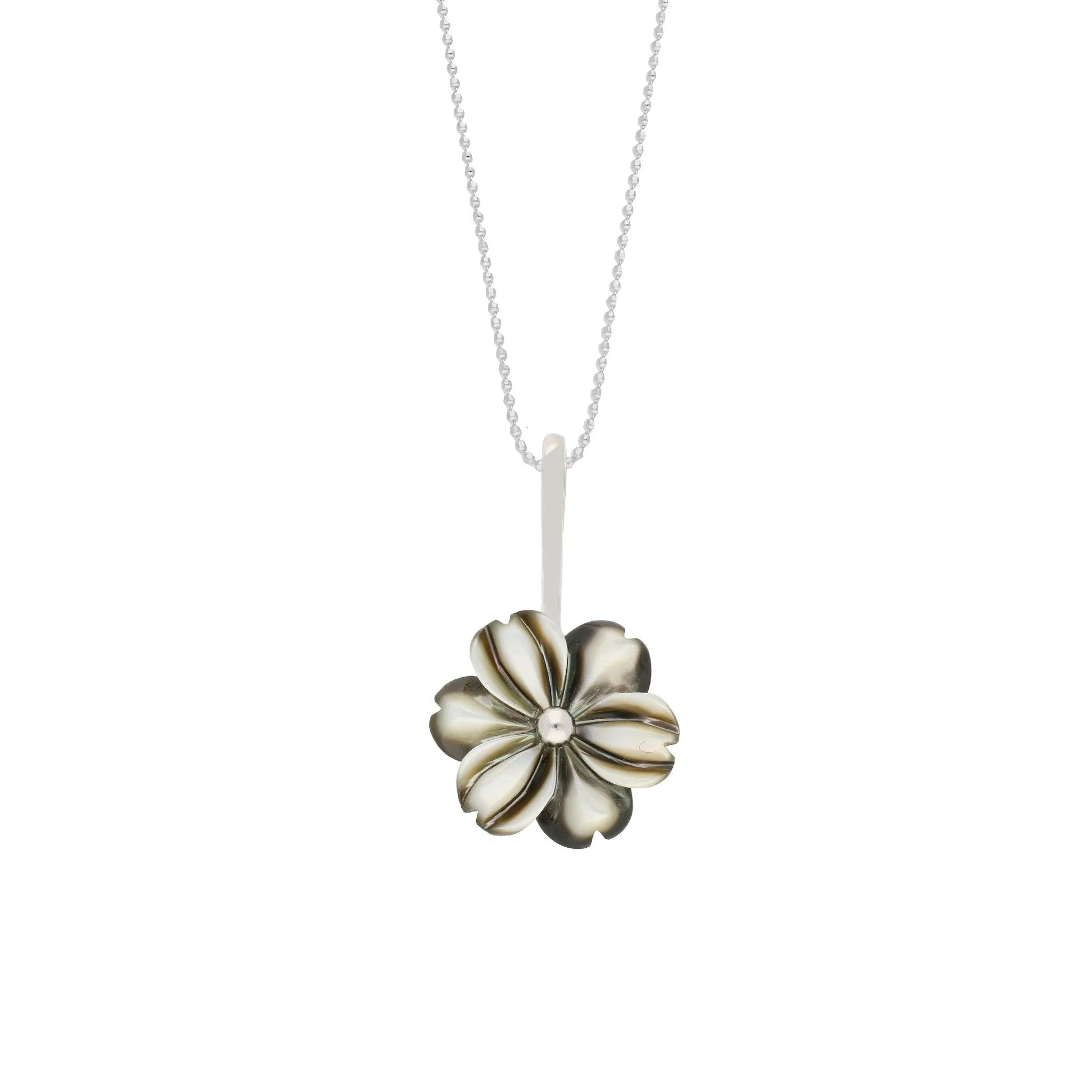 Sterling Silver Dark Mother of Pearl Tuberose 18mm Dahlia Necklace sold by Jura Watches
