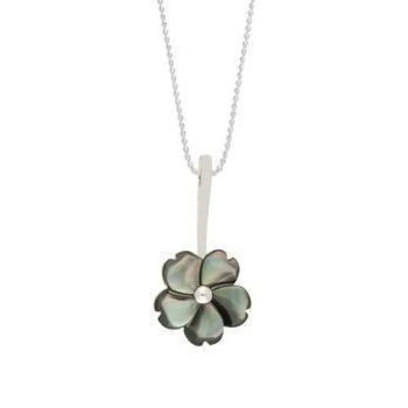 Sterling Silver Dark Mother of Pearl Tuberose 15mm Gypsophila Necklace sold by Jura Watches