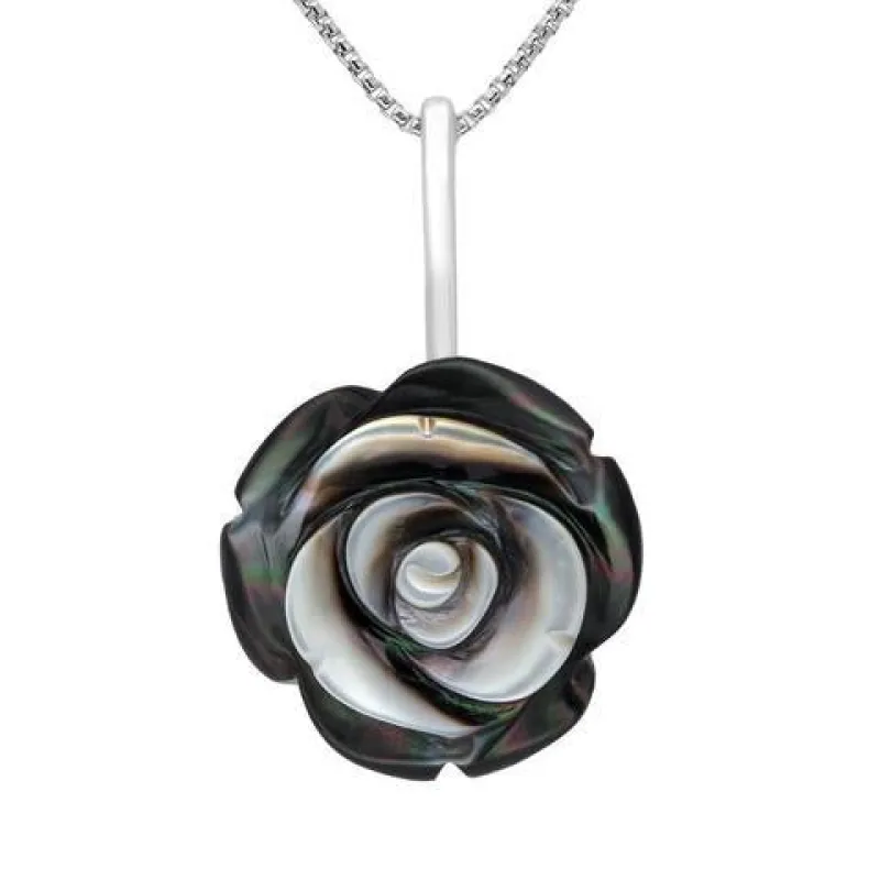 Sterling Silver Dark Mother of Pearl Tuberose 20mm Rose Necklace sold by Jura Watches