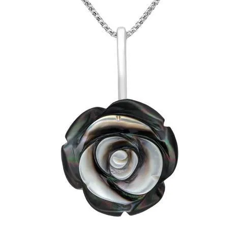 Sterling Silver Dark Mother of Pearl Tuberose 20mm Rose Necklace sold by Jura Watches