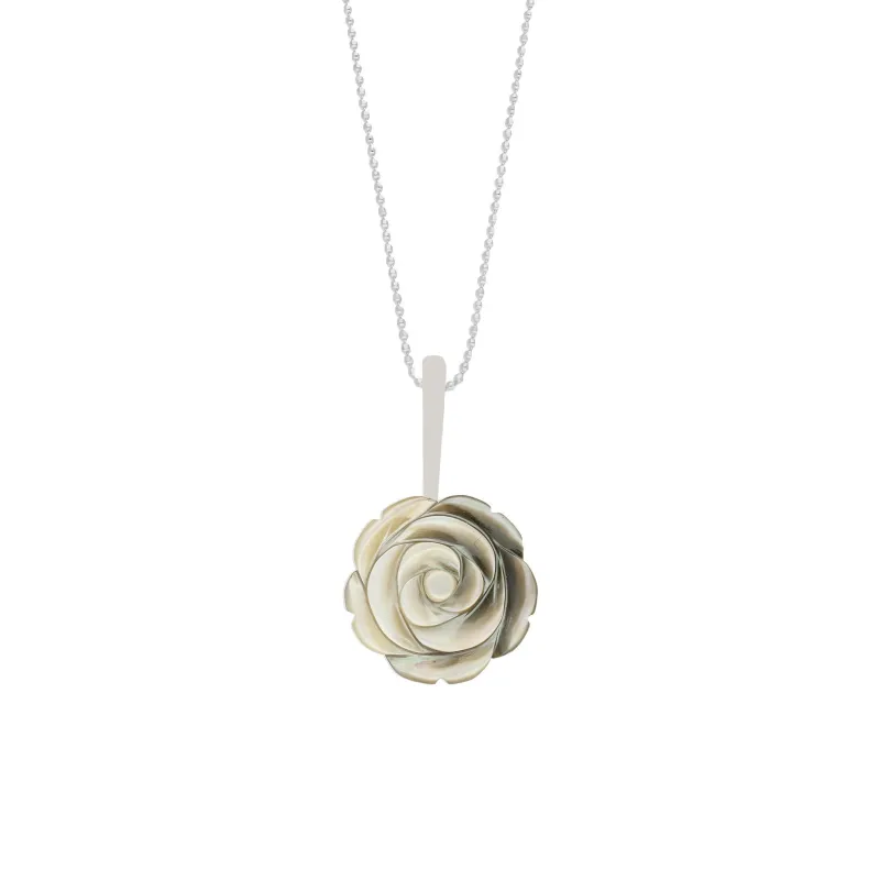 Sterling Silver Dark Mother of Pearl Tuberose 18mm Rose Necklace sold by Jura Watches