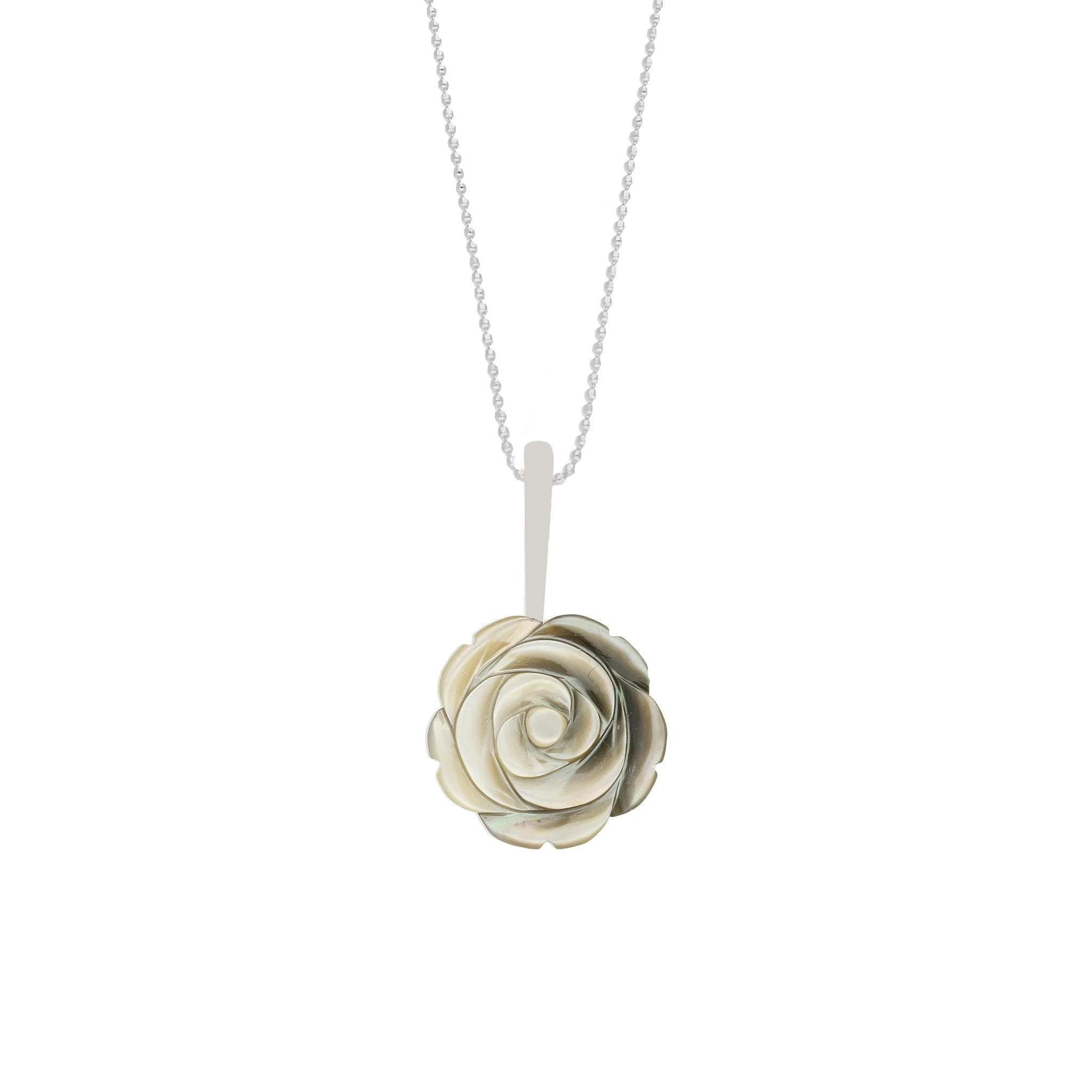 Sterling Silver Dark Mother of Pearl Tuberose 18mm Rose Necklace sold by Jura Watches