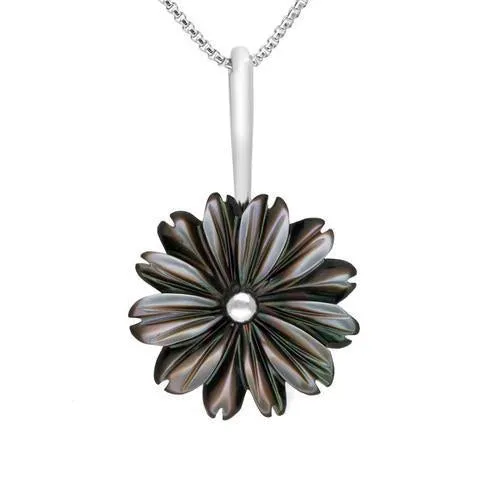 Sterling Silver Dark Mother of Pearl Tuberose 20mm Daisy Necklace sold by Jura Watches