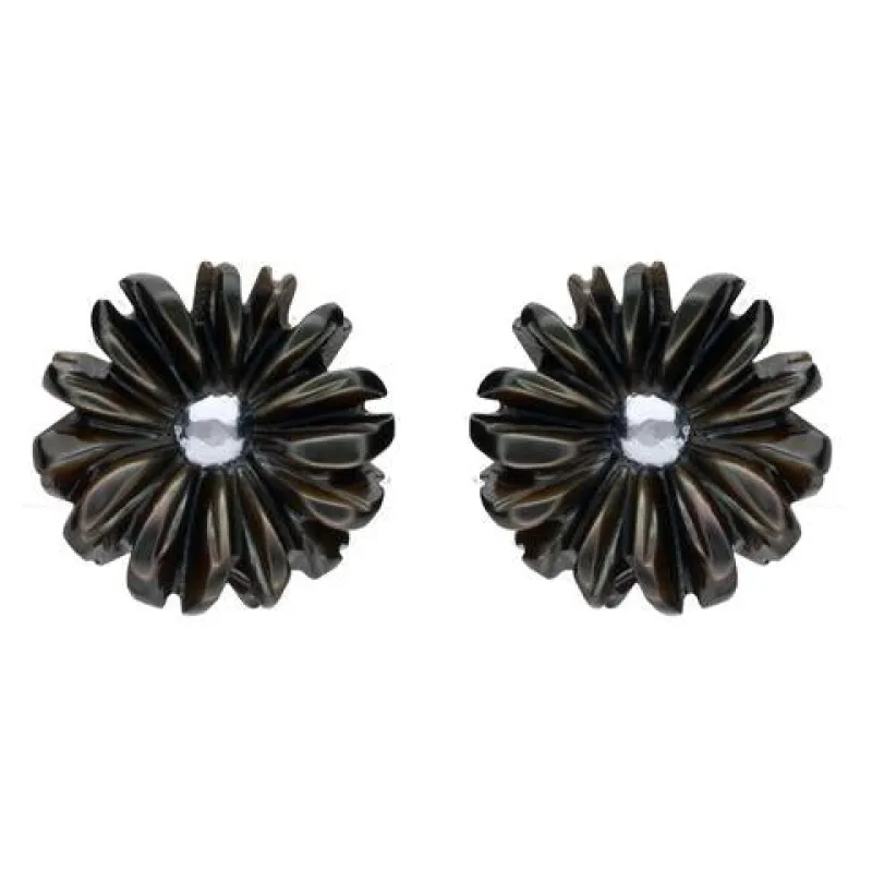 Sterling Silver Dark Mother of Pearl Tuberose 8mm Daisy Stud Earrings sold by Jura Watches