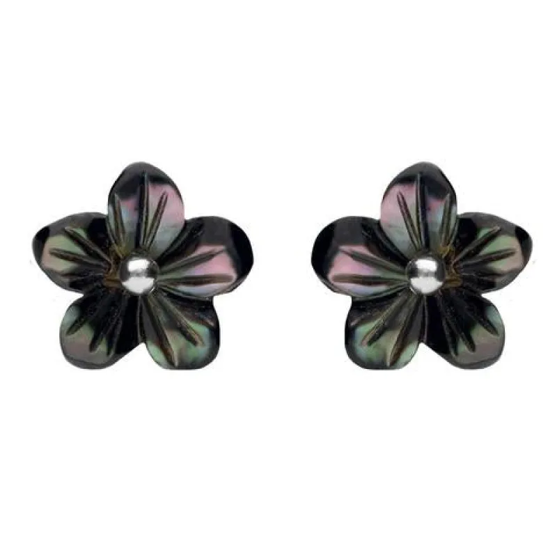 Sterling Silver Dark Mother of Pearl Tuberose 10mm Pansy Stud Earrings sold by Jura Watches