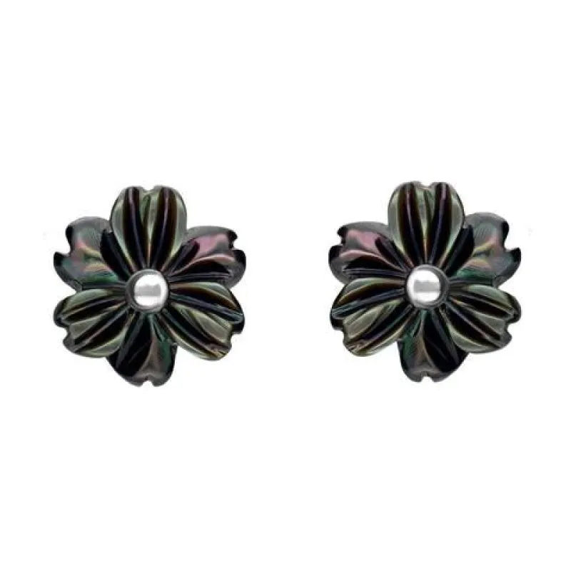 Sterling Silver Dark Mother of Pearl Tuberose 8mm Dahlia Stud Earrings sold by Jura Watches