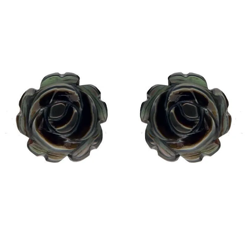 Sterling Silver Dark Mother of Pearl Tuberose 8mm Rose Stud Earrings sold by Jura Watches
