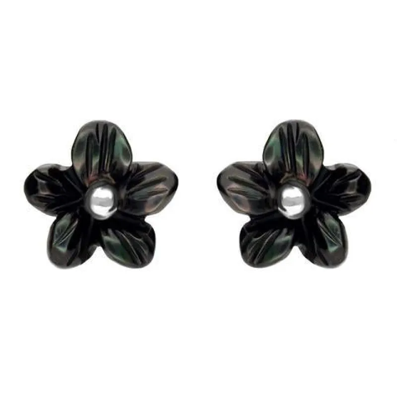 Sterling Silver Dark Mother of Pearl Tuberose 8mm Pansy Stud Earrings sold by Jura Watches