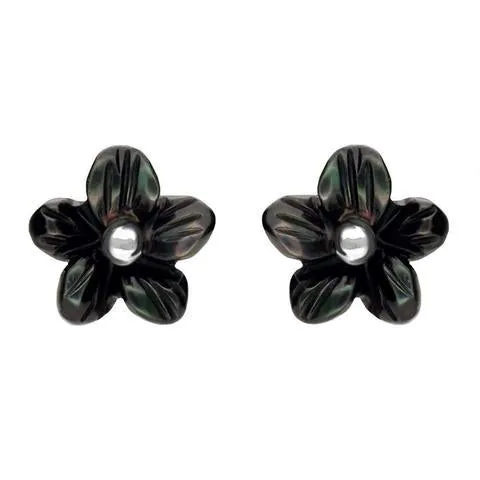Sterling Silver Dark Mother of Pearl Tuberose 8mm Pansy Stud Earrings sold by Jura Watches