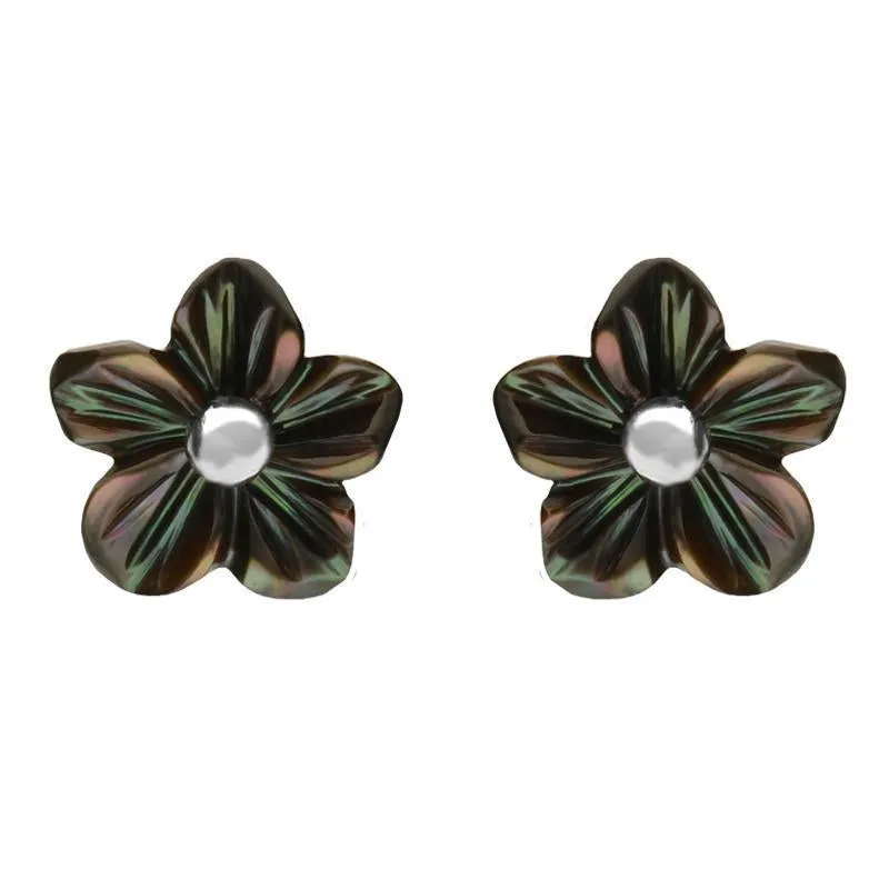 Sterling Silver Dark Mother of Pearl Tuberose 8mm Desert Rose Stud Earrings sold by Jura Watches