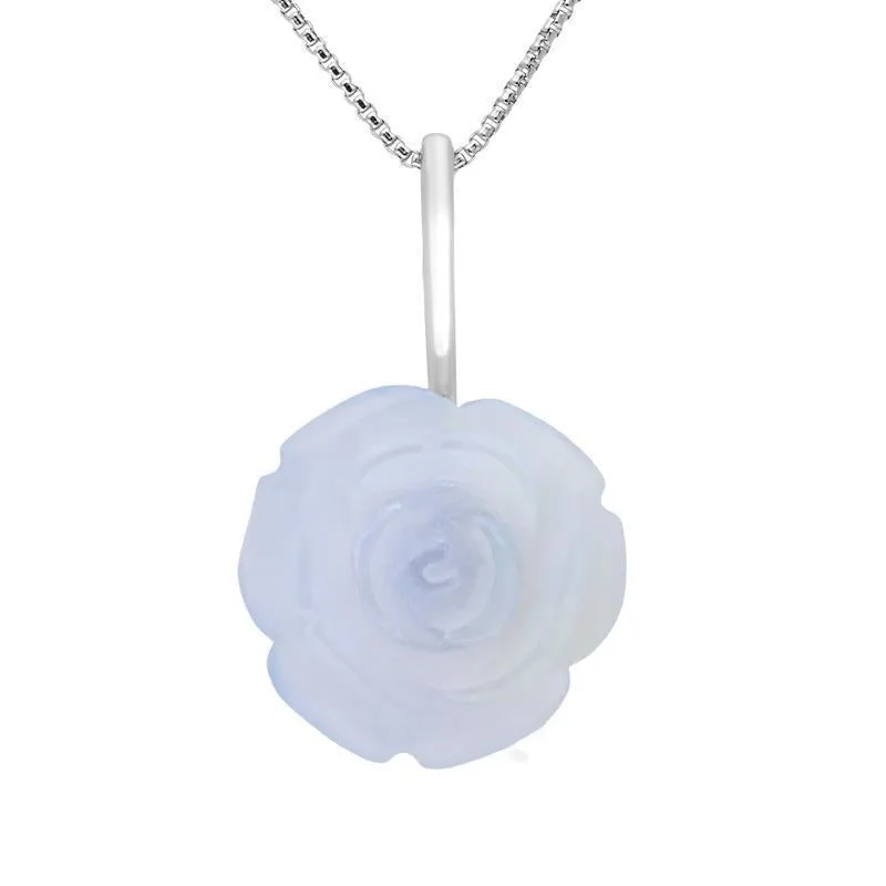 Sterling Silver Blue Chalcedony Tuberose 20mm Rose Necklace sold by Jura Watches