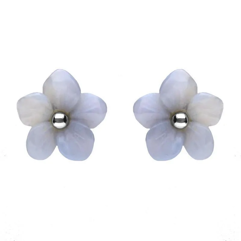 Sterling Silver Blue Chalcedony Tuberose 10mm Pansy Stud Earrings sold by Jura Watches
