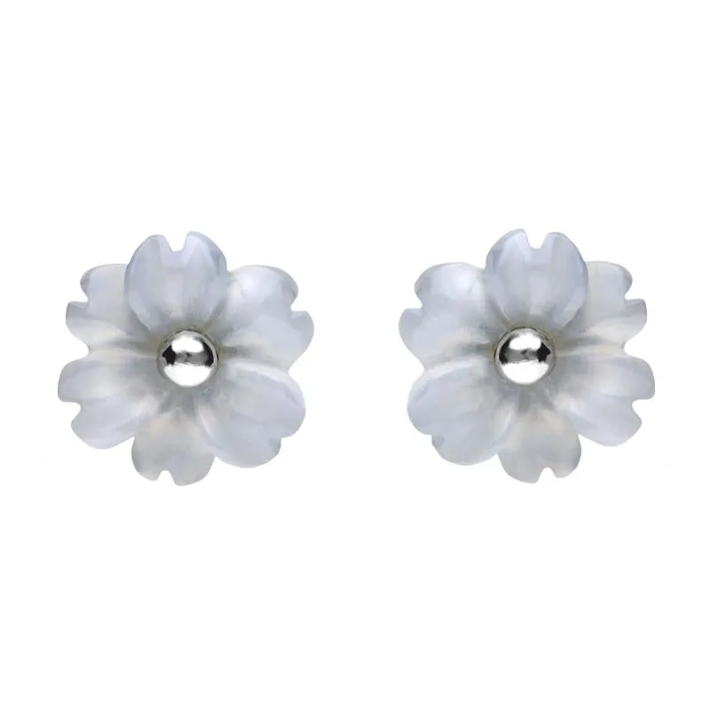 Sterling Silver Blue Chalcedony Tuberose 8mm Dahlia Stud Earrings sold by Jura Watches
