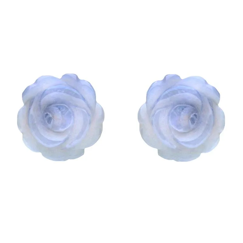 Sterling Silver Blue Chalcedony Tuberose 8mm Rose Stud Earrings sold by Jura Watches