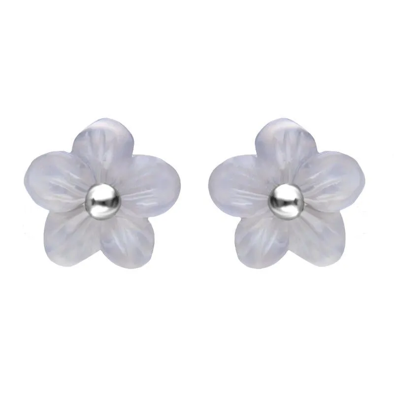 Sterling Silver Blue Chalcedony Tuberose 8mm Pansy Stud Earrings sold by Jura Watches