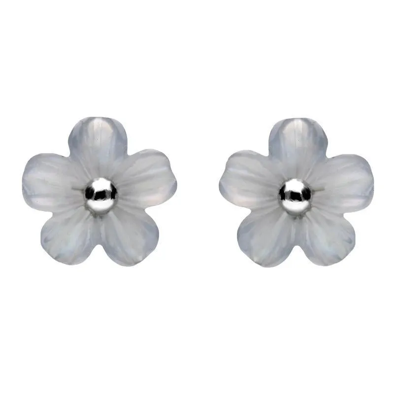 Sterling Silver Blue Chalcedony Tuberose 8mm Desert Rose Stud Earrings sold by Jura Watches