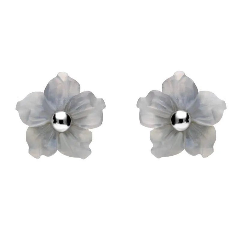 Sterling Silver Blue Chalcedony Tuberose 8mm Carnation Stud Earrings sold by Jura Watches