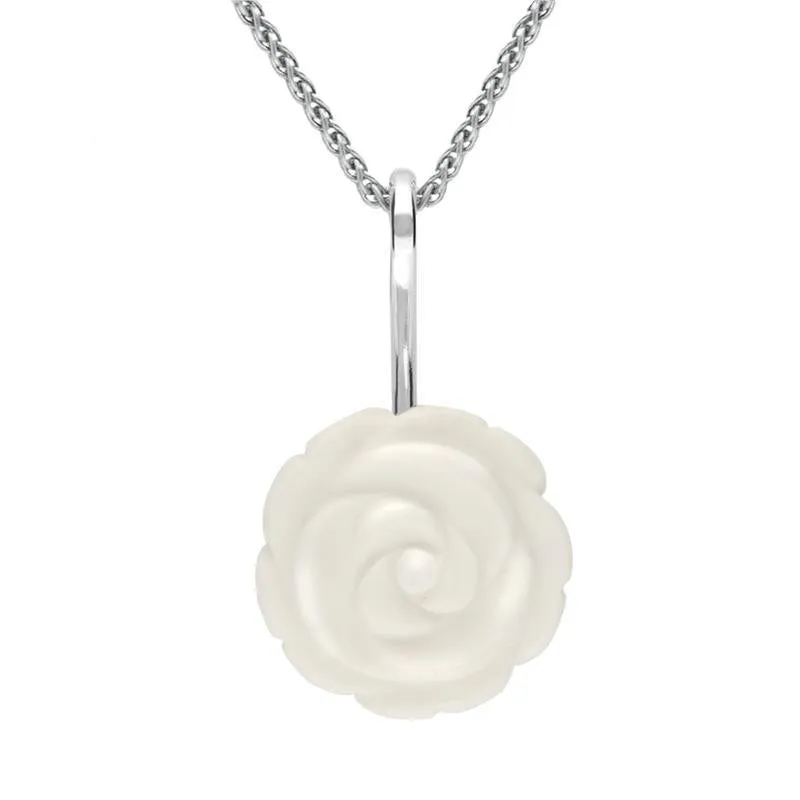 Sterling Silver White Agate Tuberose 18mm Rose Necklace made by C.W. Sellors