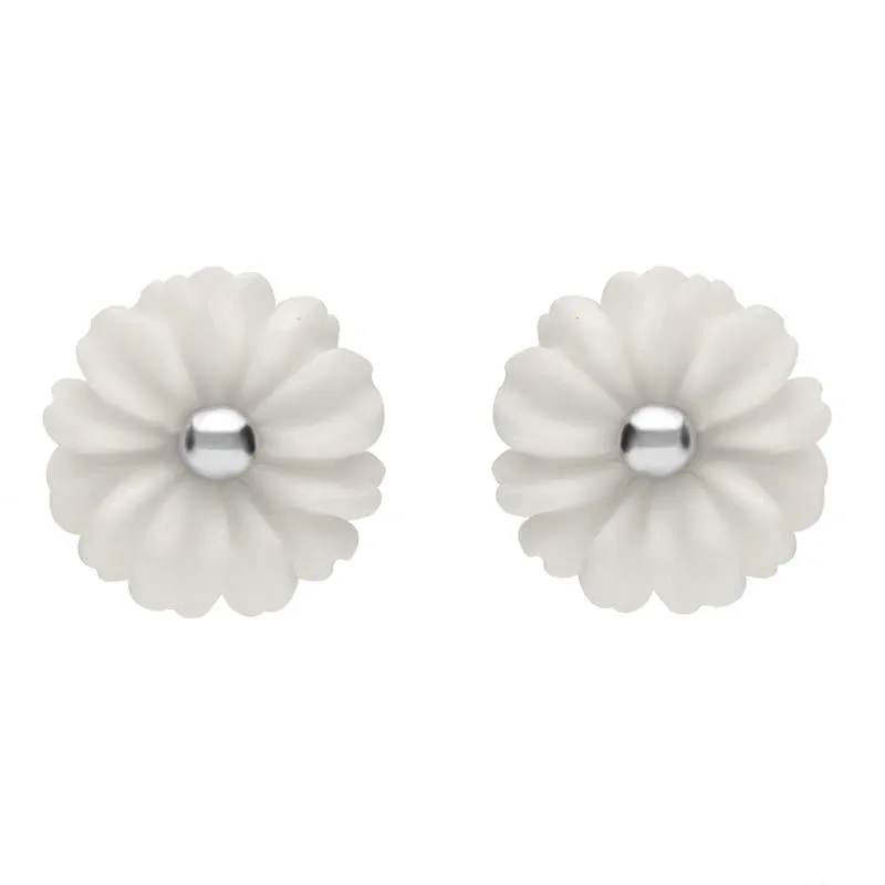 Sterling Silver White Agate Tuberose 8mm Daisy Stud Earrings sold by Jura Watches