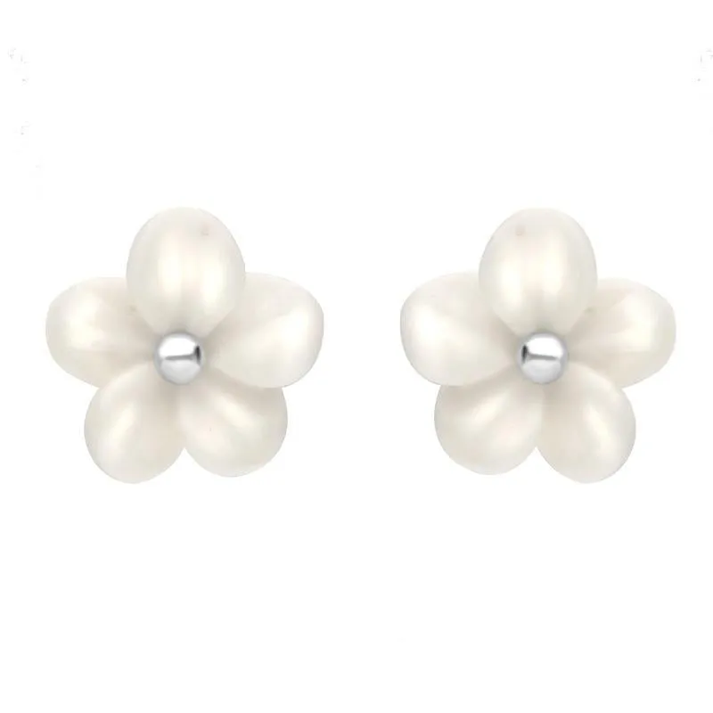 Sterling Silver White Agate Large Tuberose 10mm Pansy Stud Earrings sold by Jura Watches