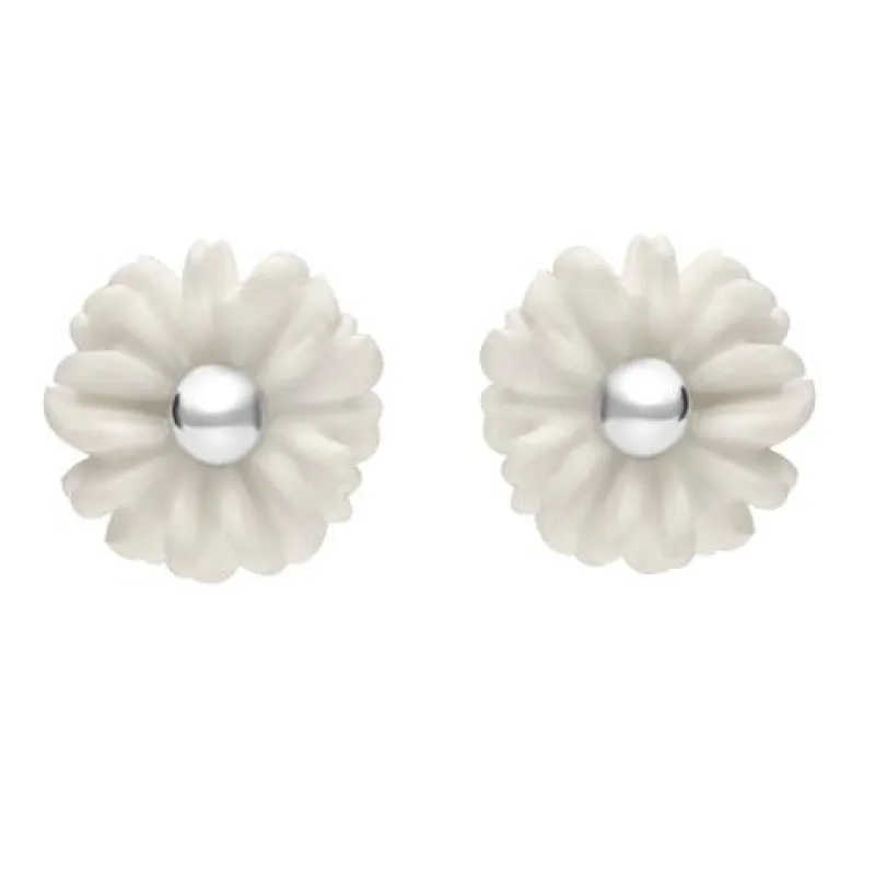 Sterling Silver White Agate Tuberose 6mm Daisy Stud Earrings sold by Jura Watches