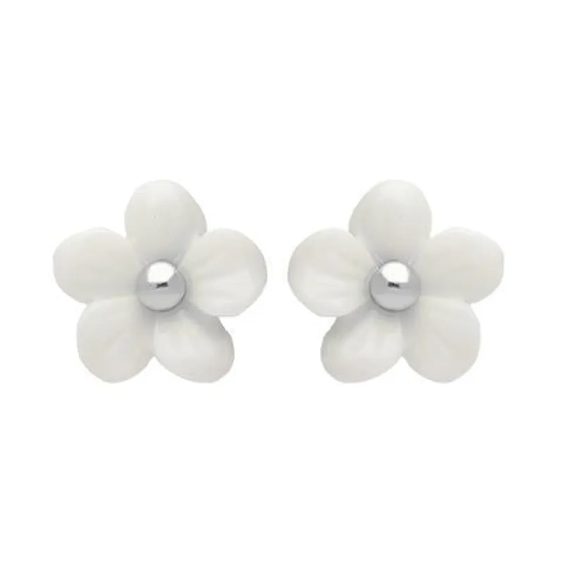 Sterling Silver White Agate Tuberose 8mm Pansy Stud Earrings sold by Jura Watches