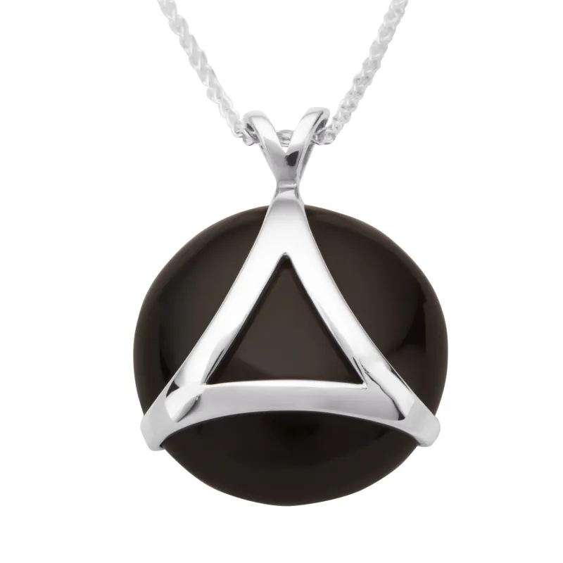 Sterling Silver Whitby Jet Circle Pendant Triangle Setting Necklace D sold by Jura Watches
