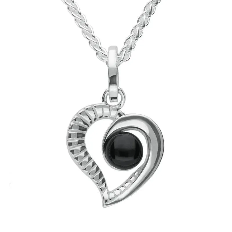 Sterling Silver Whitby Jet Half Ridged Heart Necklace sold by Jura Watches
