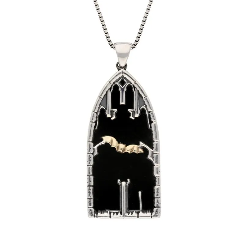 Sterling Silver & 9ct Yellow Gold Whitby Jet Abbey Window Necklace sold by Jura Watches