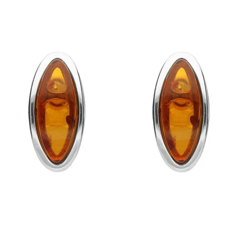 Sterling Silver Amber Round Tapered Edge Marquise Stud Earrings sold by Jura Watches