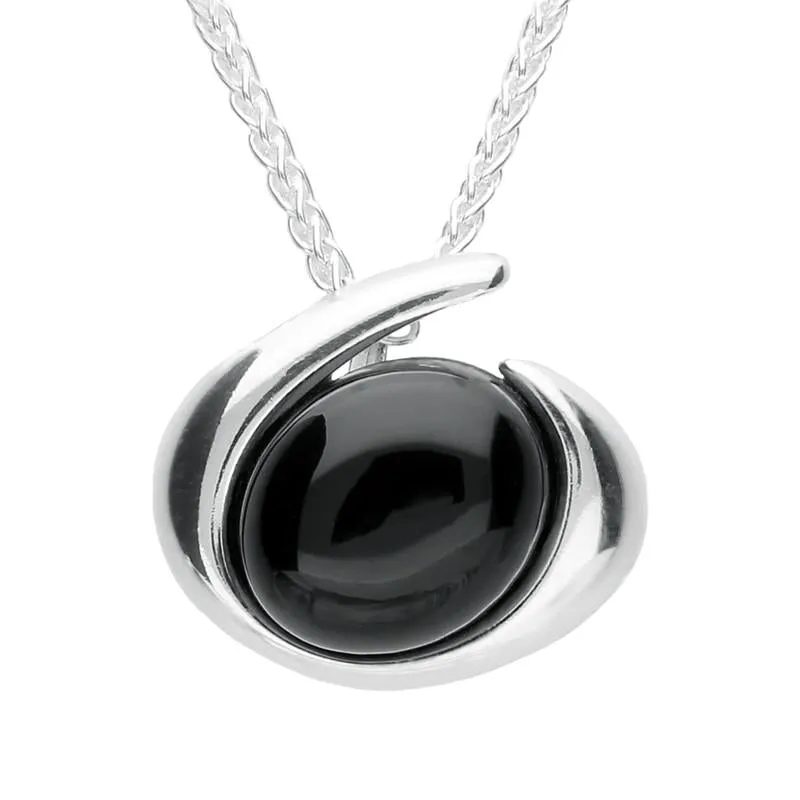 Sterling Silver and Whitby Jet Oval Swirl Necklace sold by Jura Watches