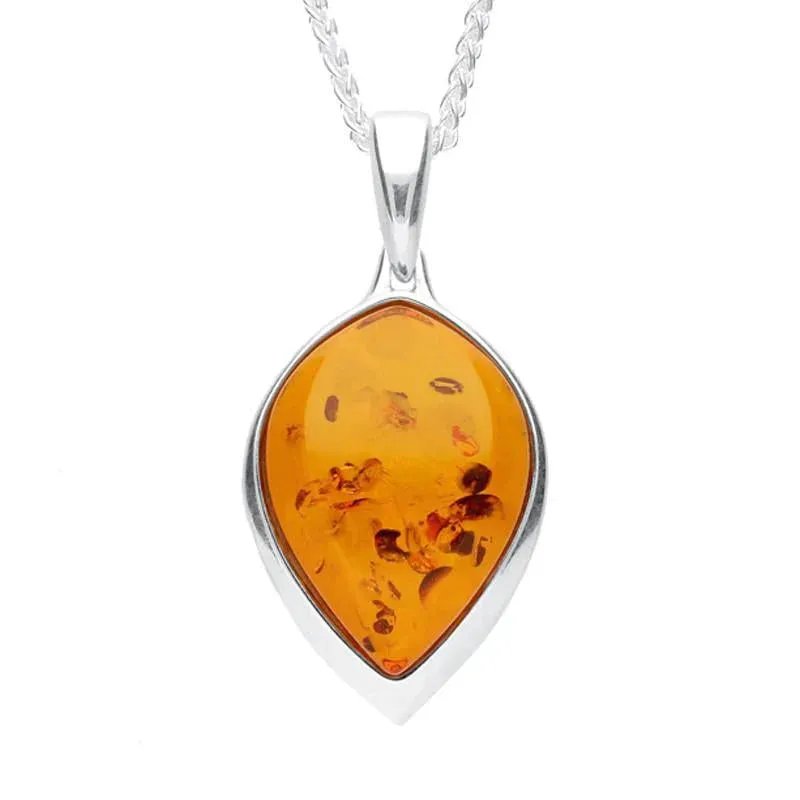 Sterling Silver Amber Wide Upside Down Pear Drop Necklace sold by Jura Watches