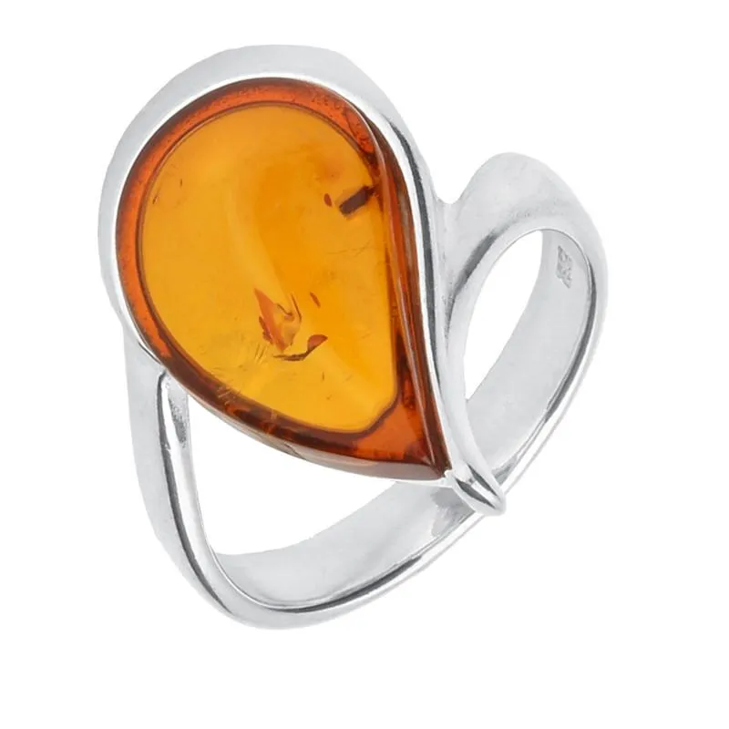 Sterling Silver Amber Pear Twist Ring sold by Jura Watches