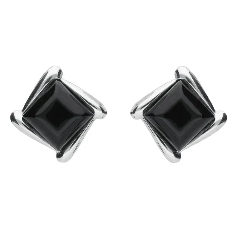 Sterling Silver Whitby Jet Square Wave Stud Earrings sold by Jura Watches