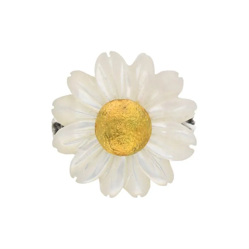 Sterling Silver and Yellow Gold White Mother Of Pearl Tuberose 16mm Daisy Ring sold by Jura Watches product image thumbnail 2