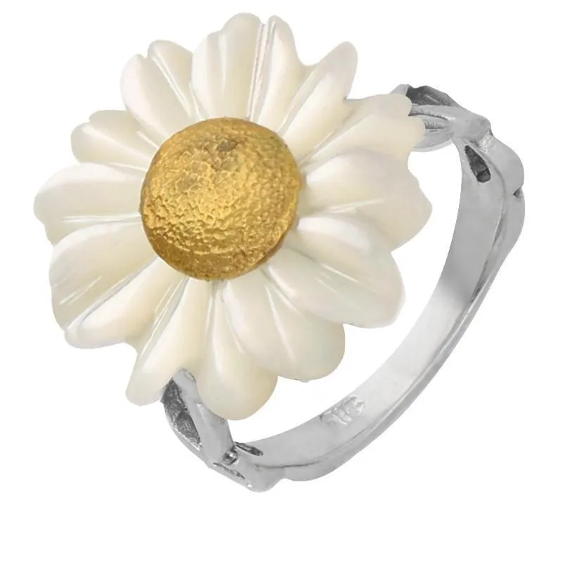 Sterling Silver and Yellow Gold White Mother Of Pearl Tuberose 21mm Daisy Ring sold by Jura Watches